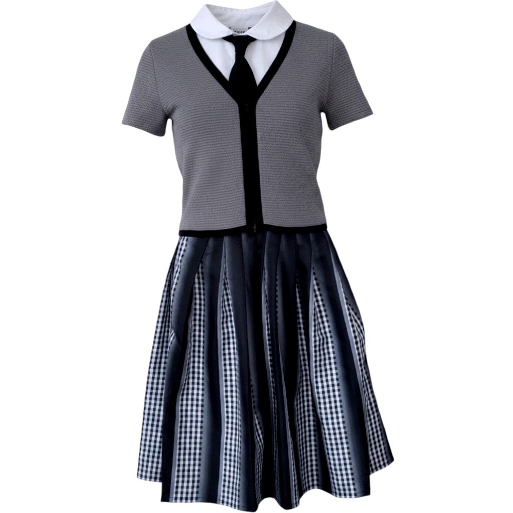 Wednesday Addams Costume Girls L Gray Gingham Pleated Dark Academia Cosplay